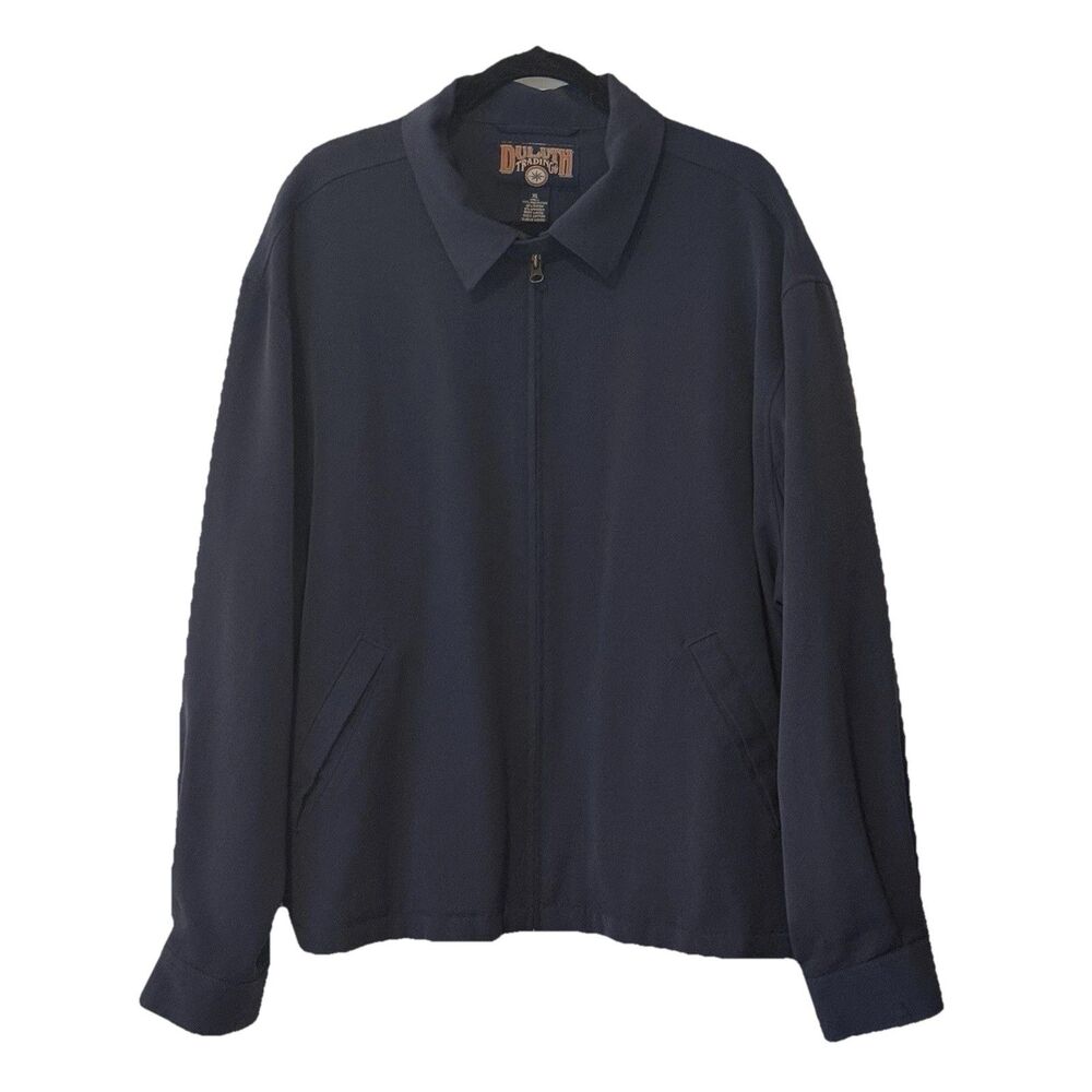 Duluth Trading Co Men’s XL Navy Blue Zip Jacket Stretch Lined Pockets Excellent